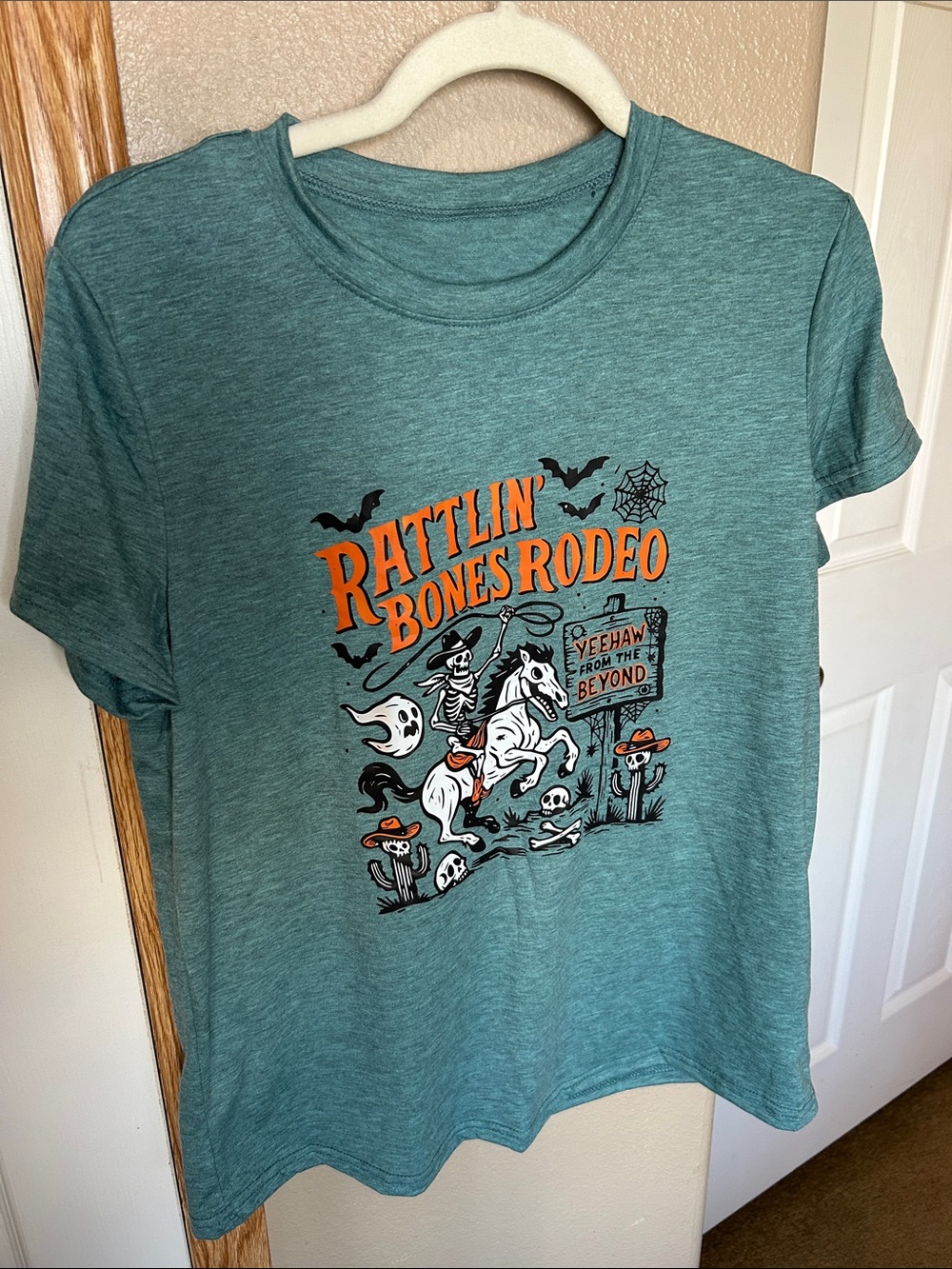 Halloween Teal 'Rattlin' Bones Rodeo' Graphic Tee - Picture 3 of 4